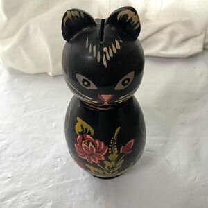 Maneki- neko Hand painted Asian Good Luck  Black Cat Figurine